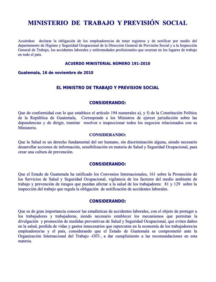 Acuerdo Ministerial 191 2010 Notif de enfermedades y accidentes laborales