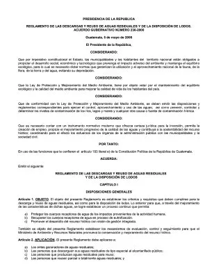 REGLAMENTO DE LAS DESCARGAS Y REUSO DE AGUAS RESIDUALES Y DE LA DISPOSICION DE LODOS AG 236 2006