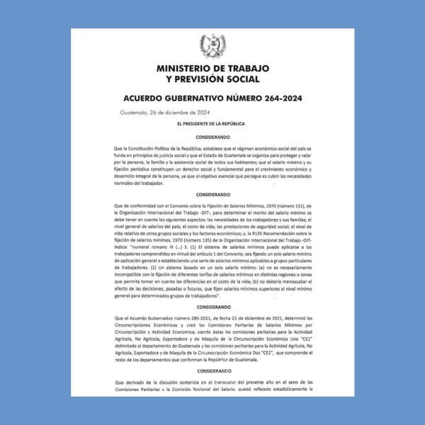 Salario Mínimo 2025 - Acuerdo Gubernativo 264-2024 (vigente)